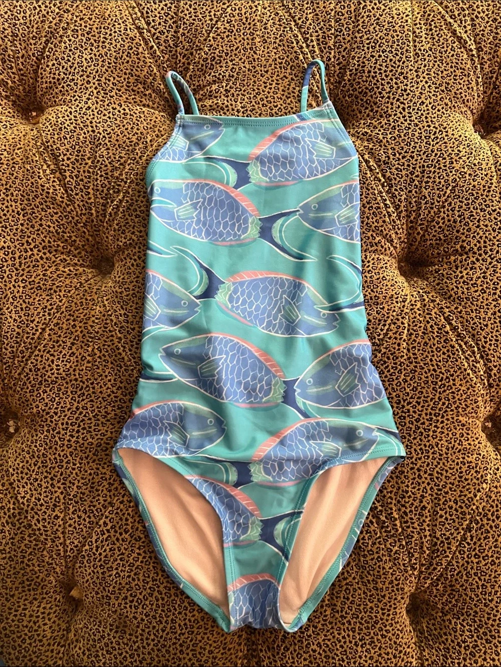 Tea Collection Teal and Blue Fish-Print One-Piece Swimsuit size 10